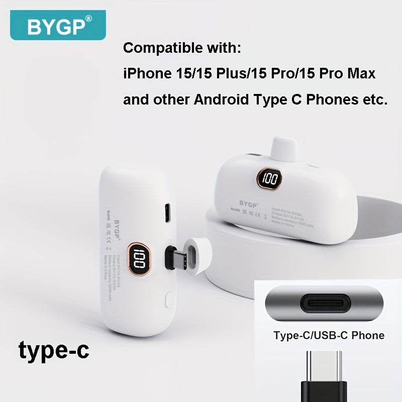 BYGP 5000mAh Mini Portable Charger, Ultra-Compact Battery Pack Travel Portable Phone Charger Compatible For IPhone 15/14/13/12 Pro Max/iPad Pro/Samsung Android Etc, Emergency Power Pocket Charging Bank, USB Phone Backup Batte