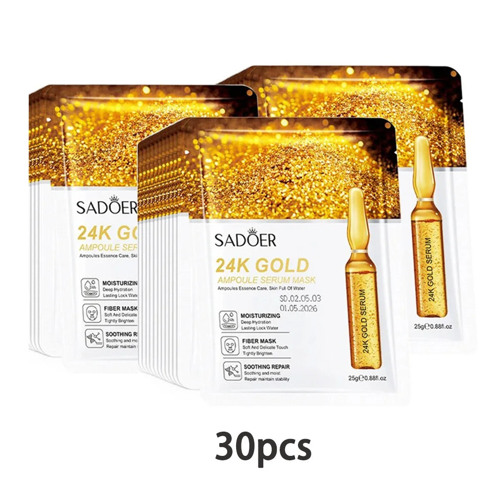10/20/30pcs 24K Gold Vitamin C Hyaluronic Acid Face Mask Facial Moisturizing Firming Hydrating Facial Masks Skin Care Products