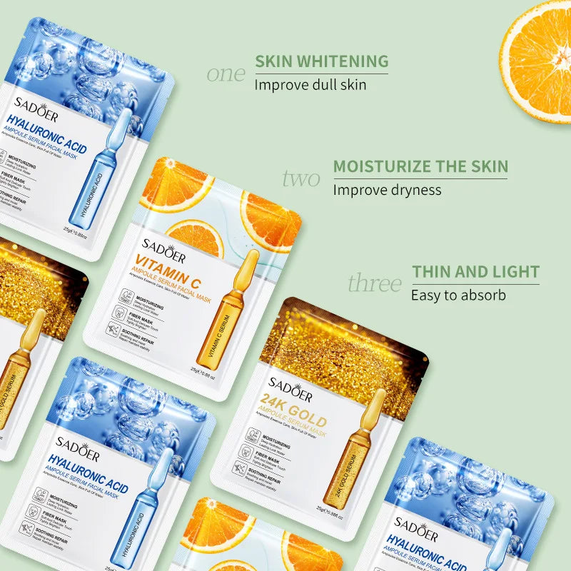 10/20/30pcs 24K Gold Vitamin C Hyaluronic Acid Face Mask Facial Moisturizing Firming Hydrating Facial Masks Skin Care Products