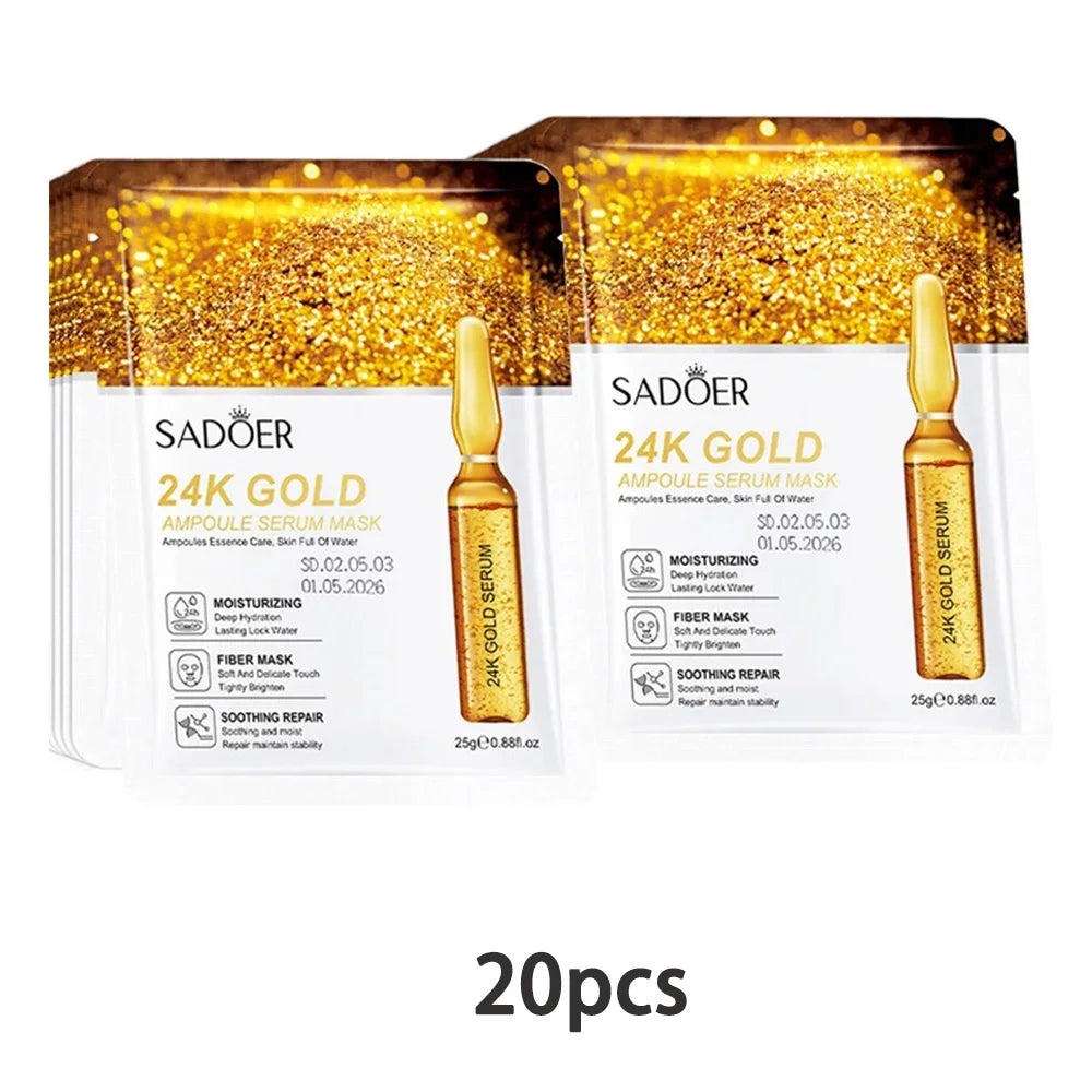 10/20/30pcs 24K Gold Vitamin C Hyaluronic Acid Face Mask Facial Moisturizing Firming Hydrating Facial Masks Skin Care Products